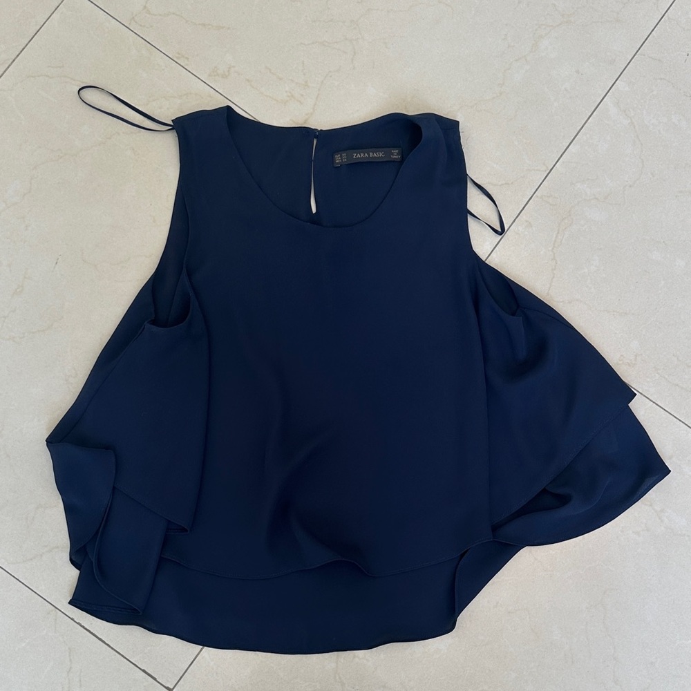 Zara Dark Blue Sleeveless Blouse